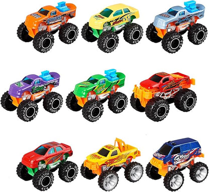 Golden Wheel Monster Trucks 1:64 Scale Die-Cast: 9 Pack Toy 3+ Years