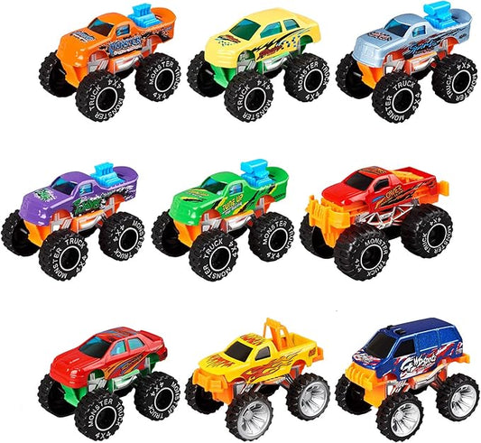 Golden Wheel Monster Trucks 1:64 Scale Die-Cast: 9 Pack Toy 3+ Years