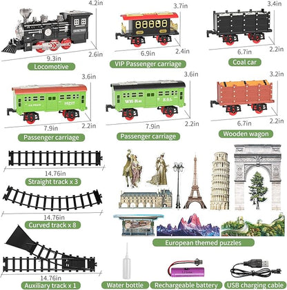 TEMI Large Train Set - Kids Electric Train Toy with 3 Way Smoke Locomotive, Light and Sounds