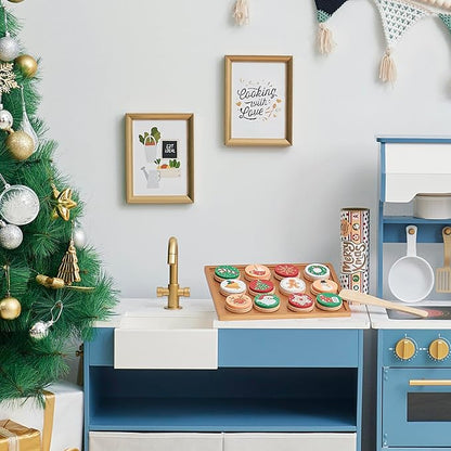 Teamson Kids Cuttable Christmas Cookie Play Wooden Food Set with Sliceable Cookies, Decorations, and Cookie Sheet - for 3 yrs. and up - Multi