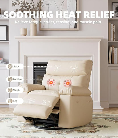 Electric Recliner Chair - 360° Rocker Swivel Recliner with Heat and Massage, PU Leather Large Power Recliner for Adults, Comfortable Lazy Chair with 1.5X Sponge Filling for Living Room