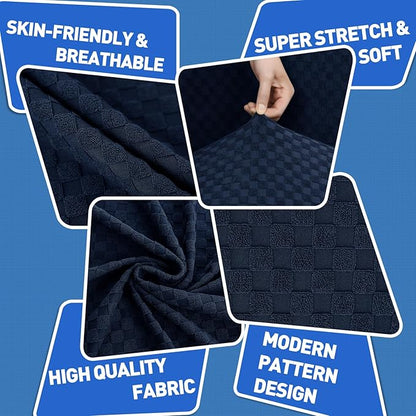 MAXIJIN 3 Piece Jacquard Couch Covers for 2 Cushion Couch Stretch Non Slip Love Seat Couch Cover for Dogs Pet Friendly Elastic Furniture Protector Loveseat Slipcovers (Loveseat, Navy Blue)