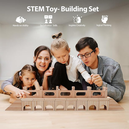 Building Toys, Building Blocks for Toddlers 3-5, Wooden Toy Building Sets Huge-Bridge Montessori Toys Creativity for Kids STEM Learning Toys for Toddlers Preschool Educational Construction Toys Age3+