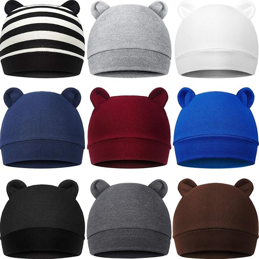 Geyoga 9 Pieces Newborn Baby Hat Bear Ears Infant Caps 2 Ears