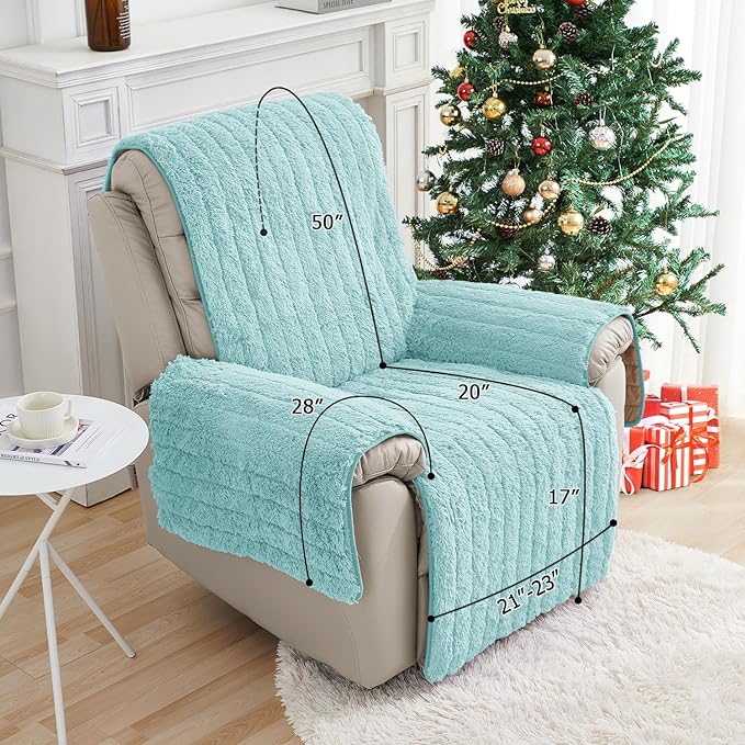 RBSC Home Plush Recliner Slipcover 23 Inches Baby Blue Chair Covers Artificial Wool Lazy Boy Cover Quilted Cover for Recliner Chairs and Furniture Soft Warm