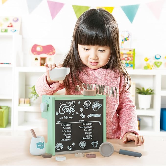Wooden Coffee Maker Set with Accessories, 2 in 1 Toy Coffee Machine and Shop, Kitchen Pretend Play Toy for Kids Ages 3 Years and Up – FSC Certified