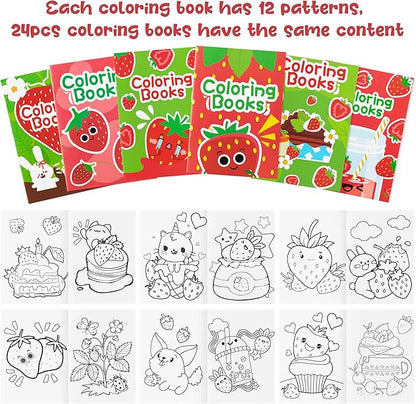 Strawberry DIY Coloring Books - 24-Pack Strawberry Coloring DIY Art Drawing Books Fruits Patterns Christmas Winter Xmas New Year Gifts Kids Birthday Sweet Party Favors Class Art Activity