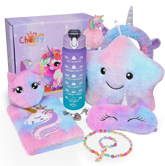 Unicorn Gifts for Girls Age 6-8, Kids Unicorn Toys Set with Light Up Star Pillow Diary Headband Eye Mask Christmas Birthday Gifts for Little Girls Age 4 5 6 7 8 9 10