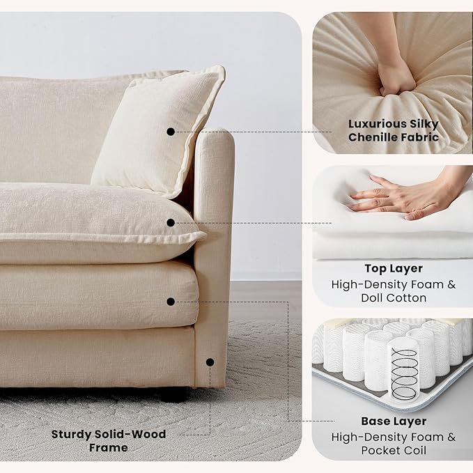 Chenille Oversized Accent Chair - 41.4”W Big Comfy Modular Cloud Chair, Cozy Armchair for Living Room, Bedroom, Kids Room, Family Room, Reading Nook, Warm Beige