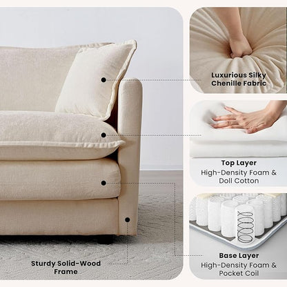 Chenille Oversized Accent Chair - 41.4”W Big Comfy Modular Cloud Chair, Cozy Armchair for Living Room, Bedroom, Kids Room, Family Room, Reading Nook, Warm Beige