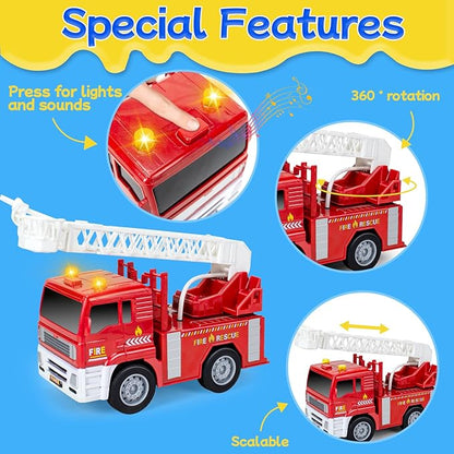 4 Pack Emergency Vehicles Toy Set, 1:20 Scale Big Fire Truck & Ambulance & Helicopter & Police Car Toy for 2 3 4 5 6 Year Boys Toddlers Gift