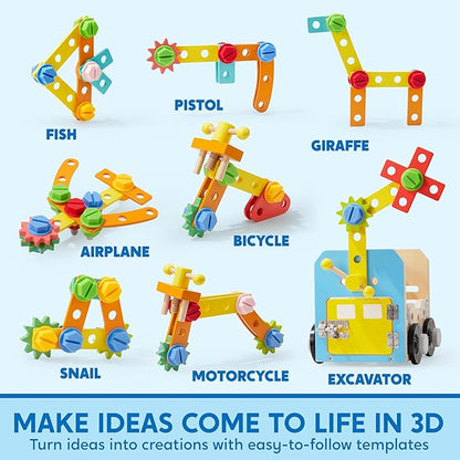 SYNCFUN Kids Tool Set, 51 PCS Wooden Educational Tools for Boys and Girls, Montessori Toys for 3 4 5 6 Year Old, Learning and Construction Toys for Toddlers, Christmas Birthday Gift