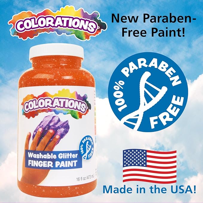 Colorations® Orange Washable Glitter Finger Paint, 16oz, Paint, Washable Paint, Finger Paint, Kids Paint, Washable Paint For Kids, Finger Paints For Toddlers Non-Toxic, Tempera Paint, Toddler Paint