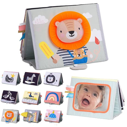 Taf Toys Savannah Infant Tummy-time Soft Crinkle Activity Book with Huge Baby Safe Mirror, 3D Activities