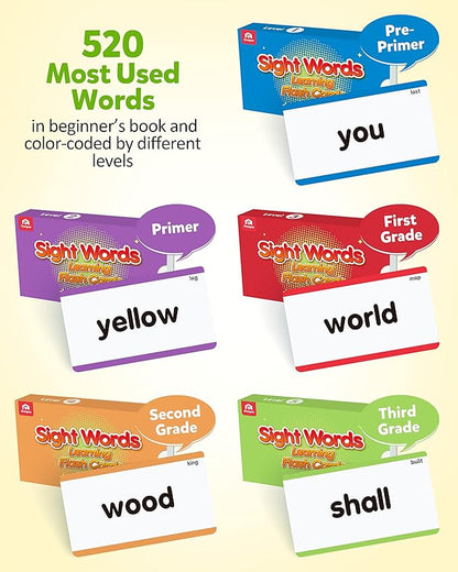 Coogam 520 Sight Words Learning Vocabulary Flash Cards, Dolch Fry High Frequency Sight Word Educational Montessori Toy for Pre-k Kindergarten 1st 2nd 3rd Grade Homeschool