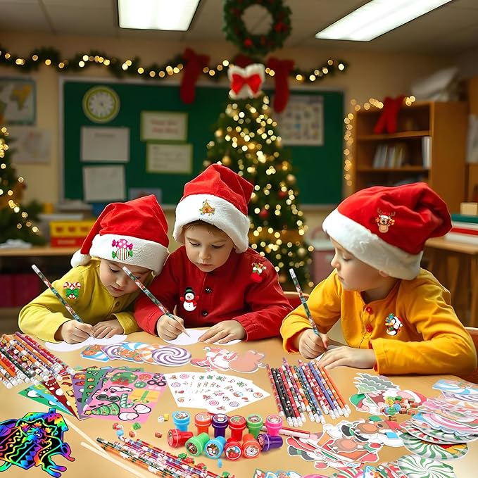 BenLouis Christmas School Stationery Set Party Favors Xmas Classroom Gift Prizes Bulk for Students Kids Holiday Stockings Pinata Filler Christmas School Goodie Bag Stuffers Decor（12set Gingerbread）