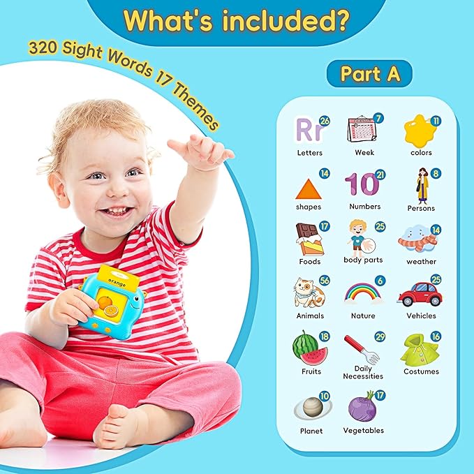 Talking Flash Cards for Toddlers, 540 Sight Words Flash Cards Speech Therapy Toys - Learning Educational Gifts for Age 1 2 3 4 5 6 Years Old Boys and Girls(540 Sight Words_Blue)