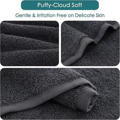 JEFFSUN Wash Cloths 6 Pack, 13x13 inch Extra Large Grey Face Towels for Sensitive Skin