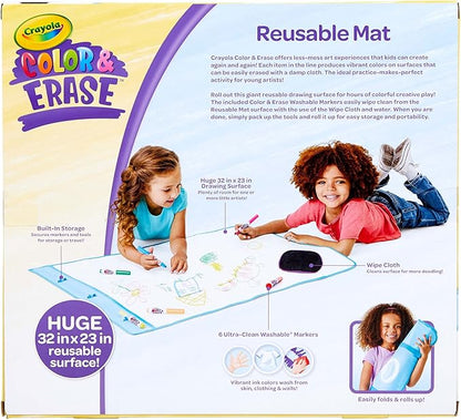 Crayola Color and Erase Mat, Giant Reusable Coloring Pad, Washable Markers, Travel Activity for Kids, Gift for Kids, Ages 3+