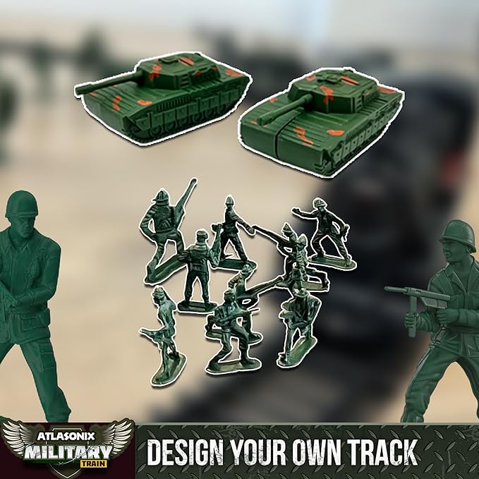 USA Electric Express Train Set for Kids Ages 4-8 - Military Toy Polar Train Model with Helicopter, Tank, Soldiers & Tracks - Around The Tree Fun Birthday Gift for Boys Ages 2-4