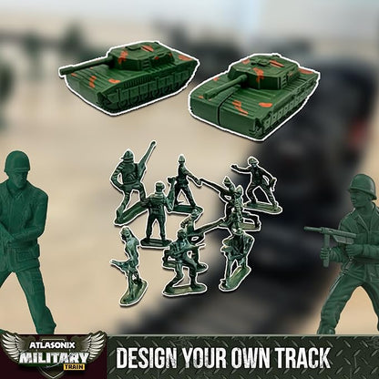 USA Electric Express Train Set for Kids Ages 4-8 - Military Toy Polar Train Model with Helicopter, Tank, Soldiers & Tracks - Around The Tree Fun Birthday Gift for Boys Ages 2-4