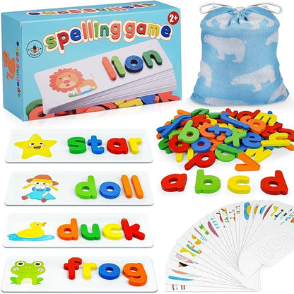 BEESTECH Spelling Matching Letter Games, Educational Learning Toys for Toddlers 2, 3, 4 Years Old, Preschool Learning Toys Activities, Alphabet Montessori Toys for 2,3,4 Year Old Boys, Girls
