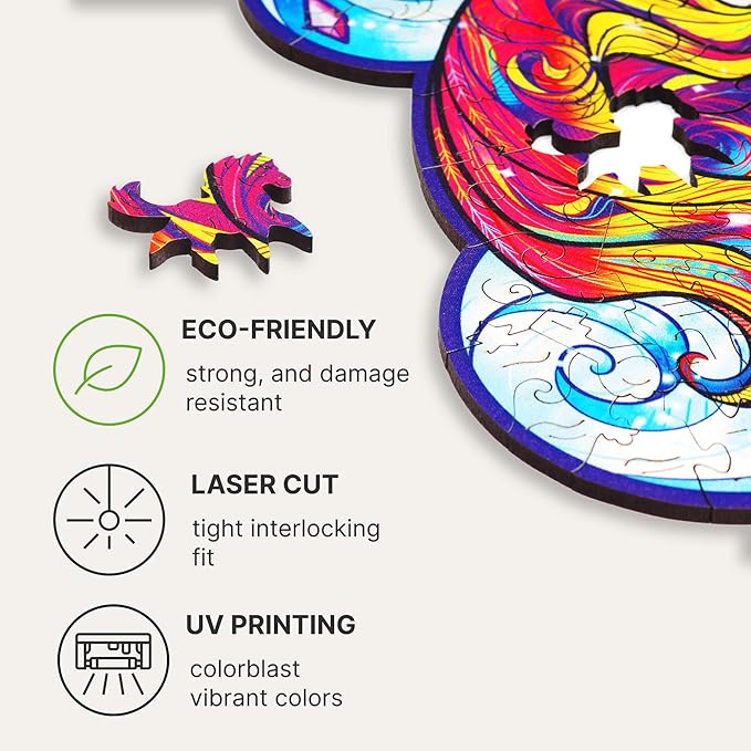 UNIDRAGON Wooden Jigsaw Puzzles - Inspiring Unicorn, 313 pcs, King Size 12.2"x16.1", Beautiful Gift Package, Unique Shape Best Gift for Adults and Kids