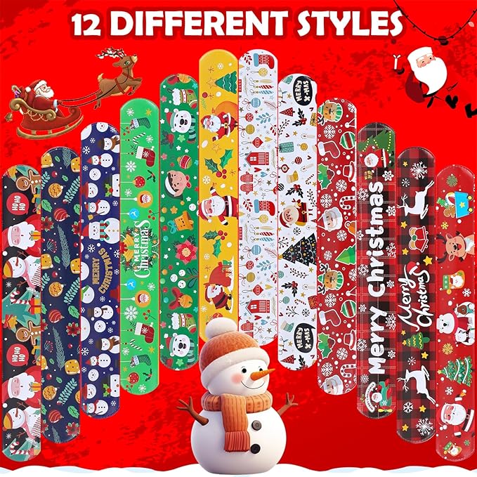 Christmas Slap Bracelets for Kids - 36 PCS Bulk Xmas Snap Bracelets Christmas Stocking Stuffers Goodie Bag Stuffers Santa Christmas Party Favors Supplies Decorations Classrooom Prizes for Girls Boys