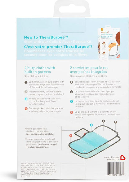 MunchkinÂŽ TheraBurpee: 2 Pack Burp Cloths with Built-in Pockets, for use with Colic & Fever Rescue Kit 1 Blue, 1 Mint,2 1)