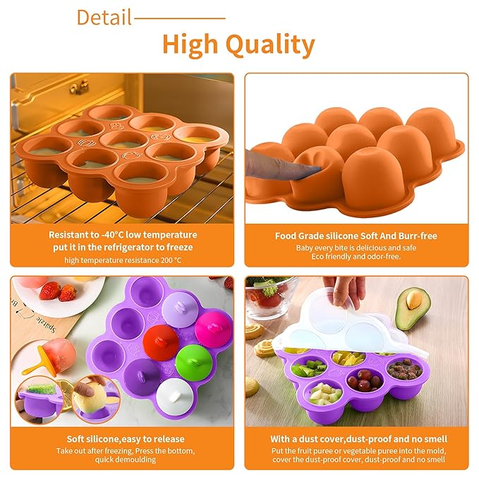 WAJIAYON Baby Food Storage Container, Silicone Baby Food Freezer Tray with Lid