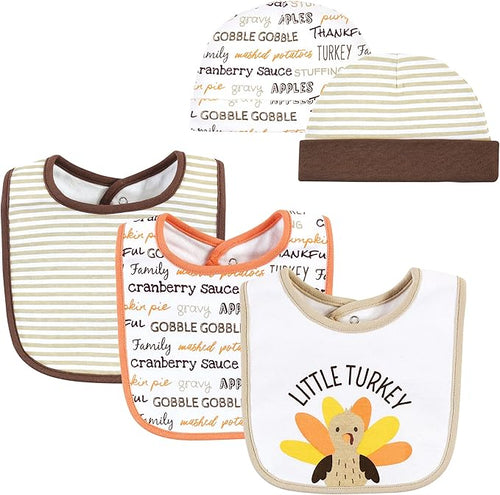 Hudson Baby Unisex BabyCotton Bib and Headband or Caps Set