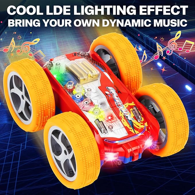 Light Up Toy Cars for Toddlers,Transparent Gear Car Toy for Kids with Cool Light and Double-Sided Flip