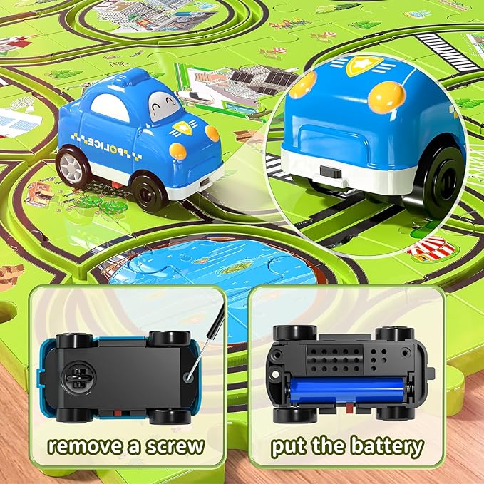 TEMI 48 PCS New Plastic Puzzles, car Tracks playset for Kids Ages 3-5 with 3 Cute Vehicle 4 5 6 Year