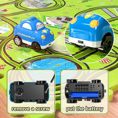 TEMI 48 PCS New Plastic Puzzles, car Tracks playset for Kids Ages 3-5 with 3 Cute Vehicle 4 5 6 Year