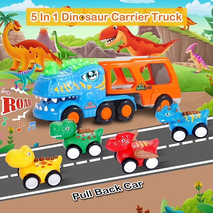 Dinosaur Truck Toys for Kids 1 2 3 4 Years，5-in-1 1-3，Dinosaur Transport