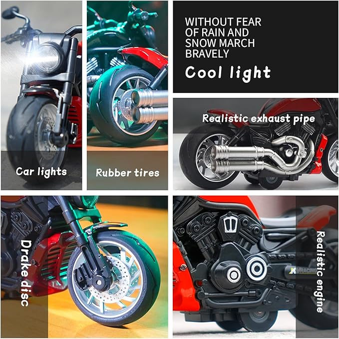 Pull Back Motorcycle Toys - Toy Motorcycle with Flashing Light 3+ Kids
