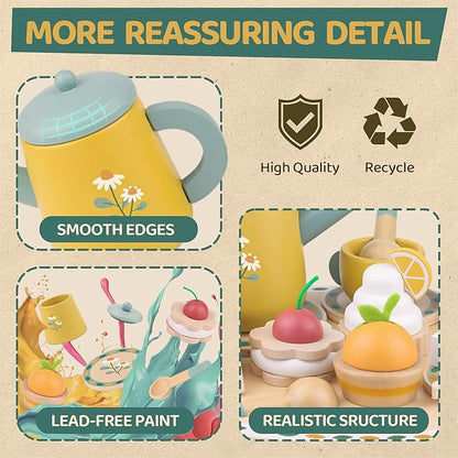 Tea Sets for Toddlers 3-5 Girl Birthday Gift 2 Year Old Princess Party Wooden Play Food Toy Sets for Kids Kitchen Accessories Age 3 4 5 6 Wood Educational Toys