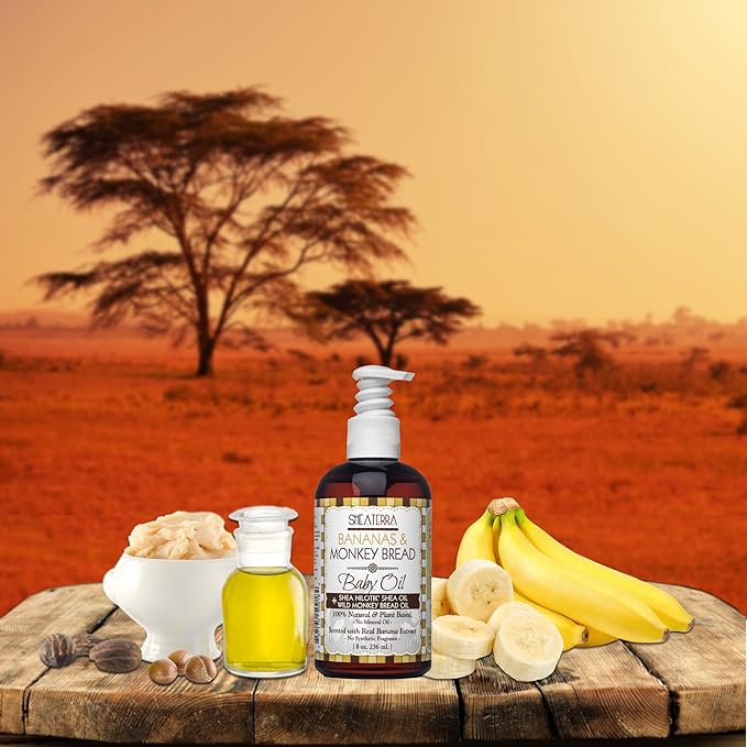 Shea Terra Organics Mama and Baby Collection | Bananas & Monkey Bread Baby Oil 8oz