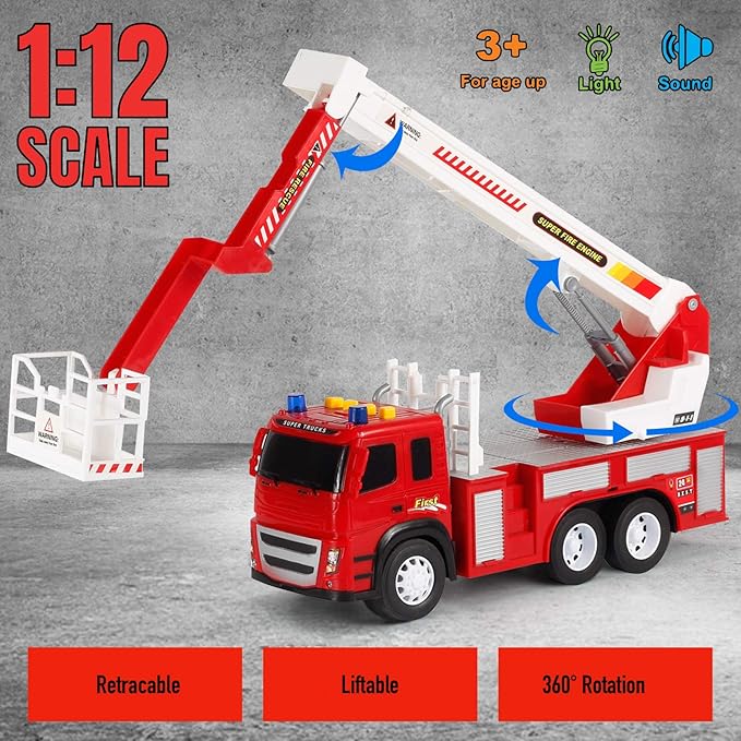 Fire Truck Playset - 1:12 Scale Large Size Toys 3 Firemen, 3 Year 3 4 5