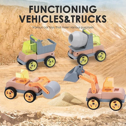 Wooden Construction Toy Trucks for Toddlers, 4PCS Mini Vehicle Toys Shovel 3 4 5 6