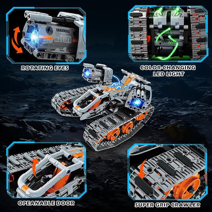 5-in-1 Building Toys with LED Light, APP & Remote Controll Building Block Set, 604 PCS RC Tech Rechargeable Tank Robot Sleigh Tracked Racer Toy, Gift for Kids Boys Girls Ages 6 7 8 9 10 11 12+