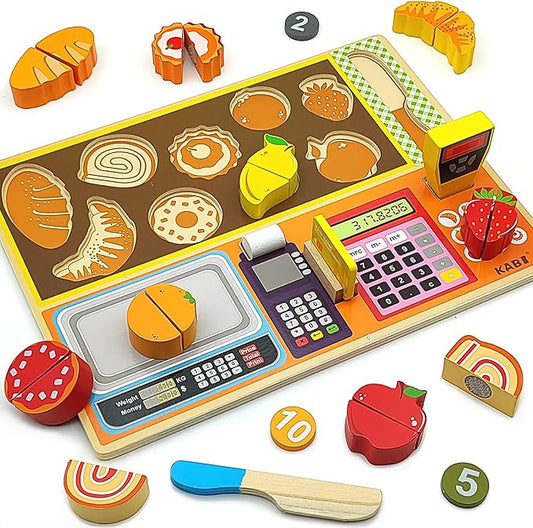 Wooden Play Food Sets for Kids Ice Cream Toys Pretend Food Accessories Early Education Toys for 3+ Years Old Girls and Boys Gifts (Fruit Shop)