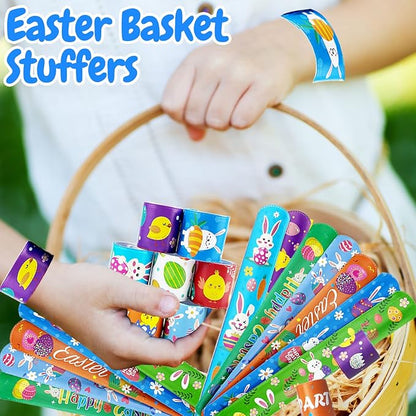 54Pcs Easter Slap Bracelets, Easter Basket Stuffers, Easter Egg Fillers Gifts, Easter Egg Hunt Event, Party Favors , Classroom Prizes for Kids Teens Toddler, School Supplies