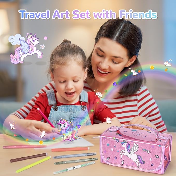 Washable Scented Markers Set for Kids - Unicorn Coloring Art Supplies Set for Kids Ages 4-8 Bithday Gifts for 4-8 Year Old girls Unicorn Pencil Case 54 PCS