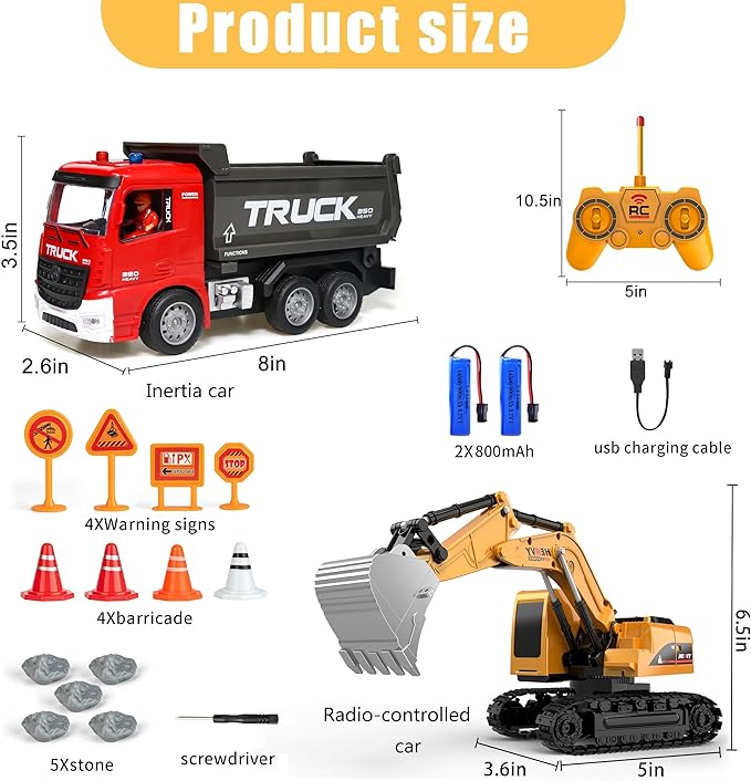 Play-Vehicles Kids Excavator Trucks Toy - Pull Back Powered Red 2 Pack 3-12 Boys