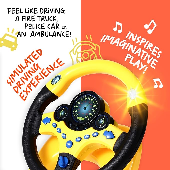 BETTERLINE Toy Wheel for Kids, Driving Simulation with Lights and Sounds, Pretend Driving Toy for Boys and Girls, Kids Interactive Toys