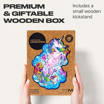 UNIDRAGON Wooden Jigsaw Puzzles - Inspiring Unicorn, 195 pcs, Medium 10.2"x12.6", Beautiful Gift Package, Unique Shape Best Gift for Adults and Kids