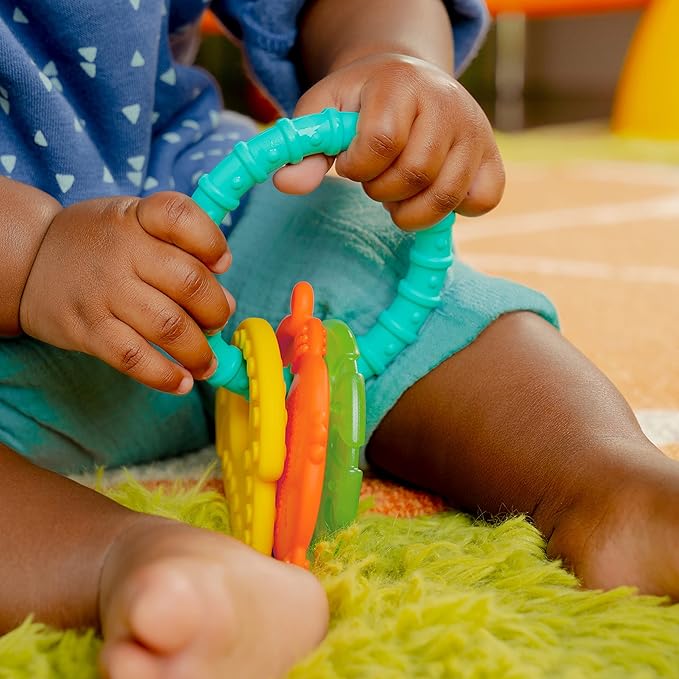 Bright Starts Tropical Chews Silicone Teething Ring - BPA-Free Monkey, Leaf 3 Months