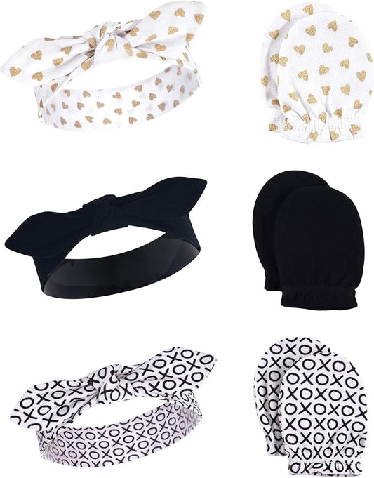 Hudson Baby Baby Girls' Cotton Headband and Scratch Mitten Set