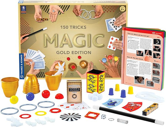 Thames & Kosmos Magic: Gold Edition | Playset with 150 Tricks | 96 Page Full Color Instruction Manual | 42 Props | Video Tutorials | Fun for Kids 8+